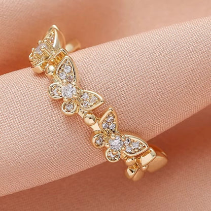 Ayarlanabilir Taşlı Kelebek Yüzük Gold Renk