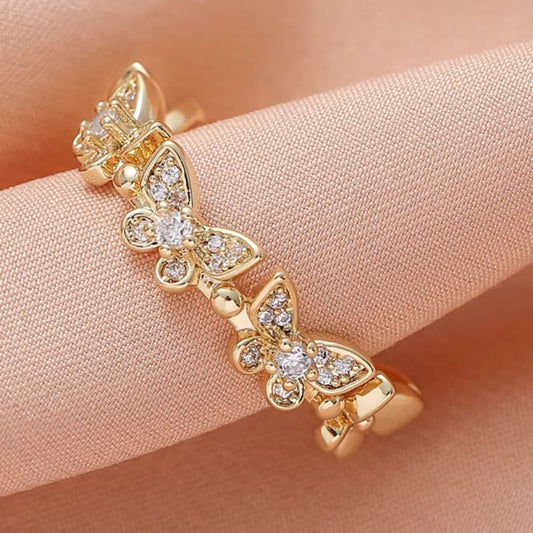 Ayarlanabilir Taşlı Kelebek Yüzük Gold Renk