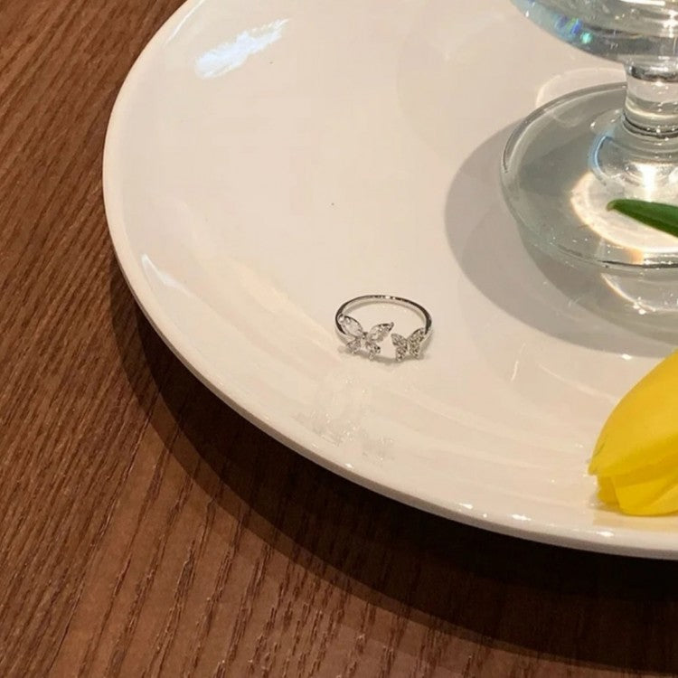 Modern Kelebek Tasarım Ayarlanabilir Yüzük Gümüş Renk