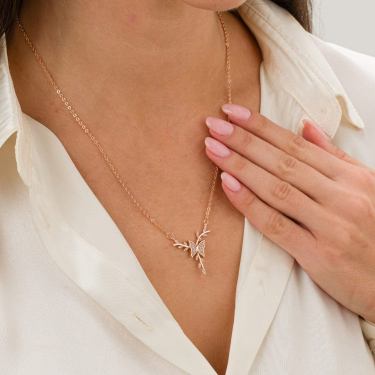 Zirkon Taşlı Kelebek Tasarım Rose-Gold